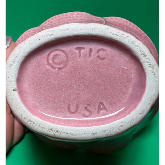 TIC Pottery Flowers Pink USA Bowls Vase Dip Snack Ceramic Set of 2 6" - Picture 5 of 9